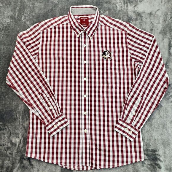 Florida State Seminoles Sz L Shirt Mens Red Check Button Up Long Sleeve Antigua - Picture 3 of 15